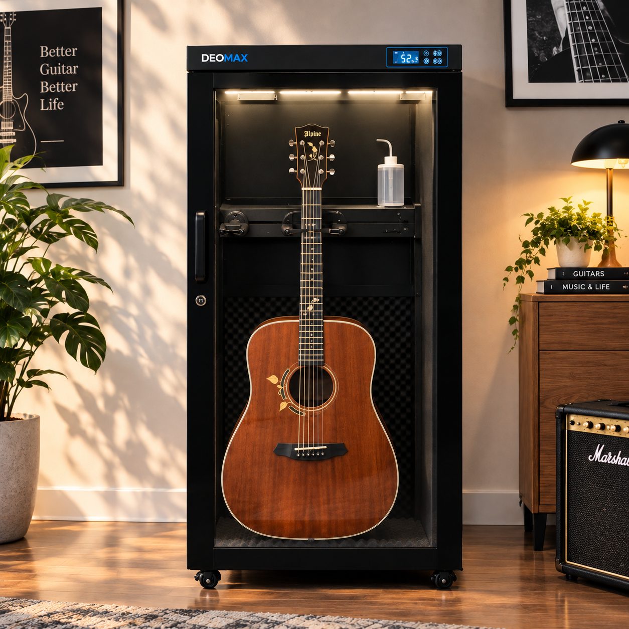 Acoustic guitar in a DEOMAX cabinet