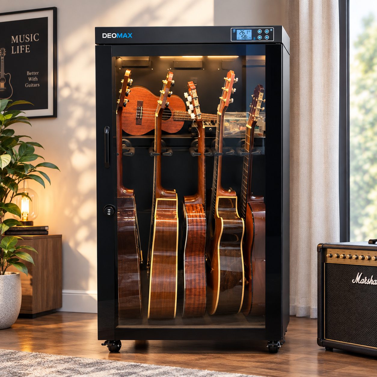 Cabinet showing live temperature and humidity